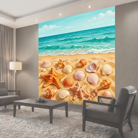 Фотообои Море и пляж с ракушками