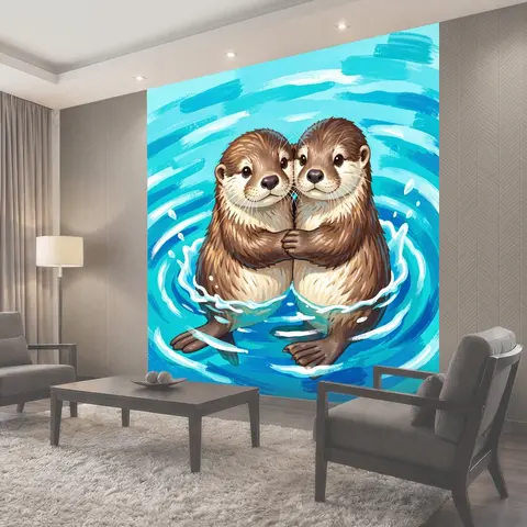 Фотообои Две выдры в воде