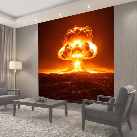 Фотообои Динамика ядерного взрыва, показанная в замедленной съемке, где каждый деталь видна, от искр до облаков пепла