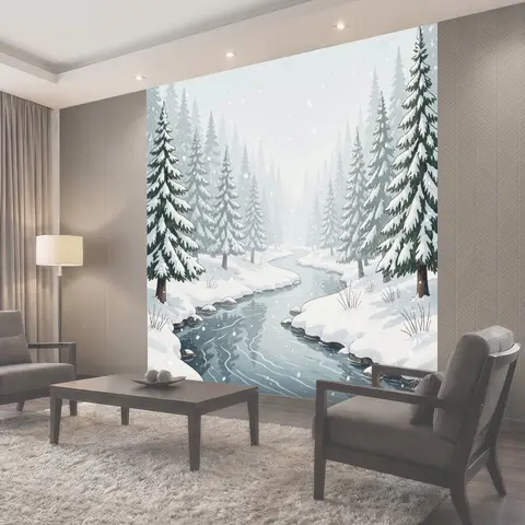 Фотообои Зимний лес и извилистая речка