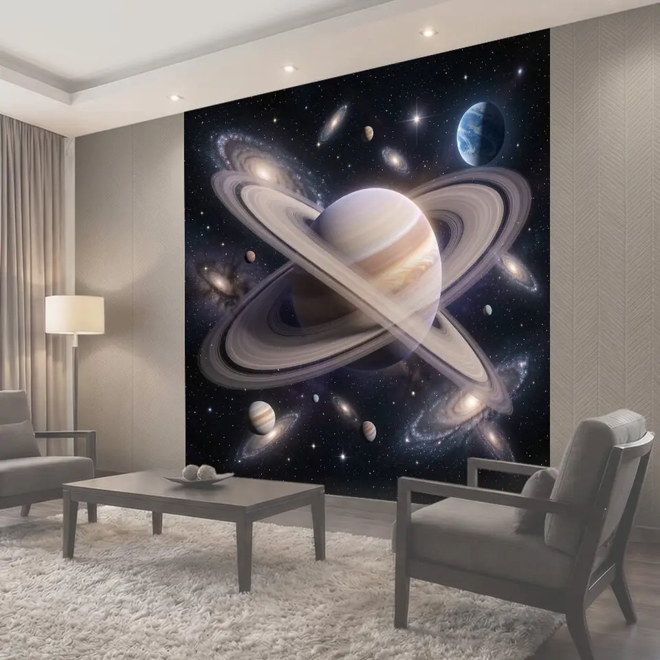 Фотообои Космос с кольцевой планетой