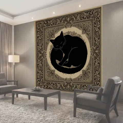Фотообои Чёрные коты в декоративной раме