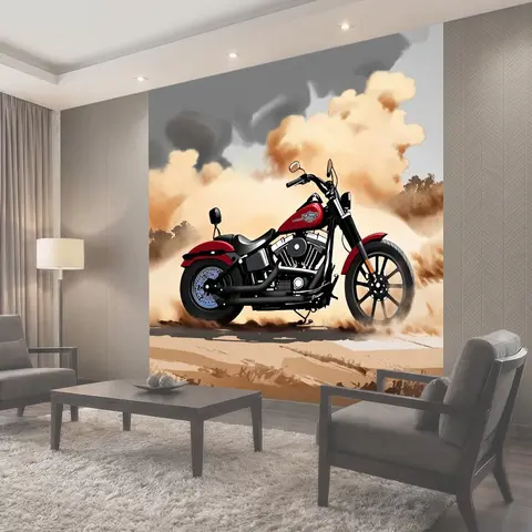 Фотообои Мотоцикл harley davidson на пыльной дороге, с пыльной бурей на горизонте