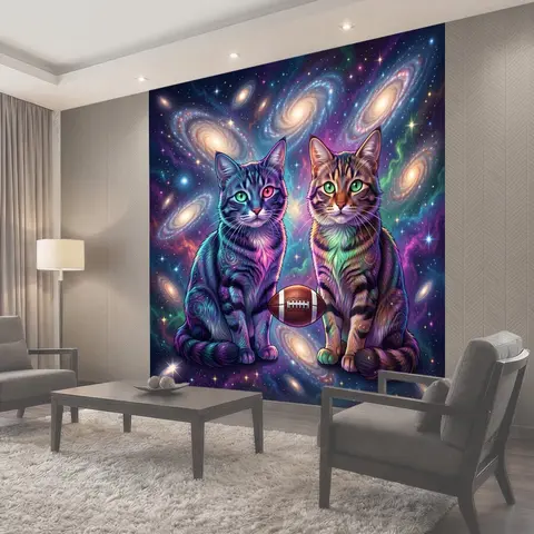 Фотообои Космические коты с футбольным мячом