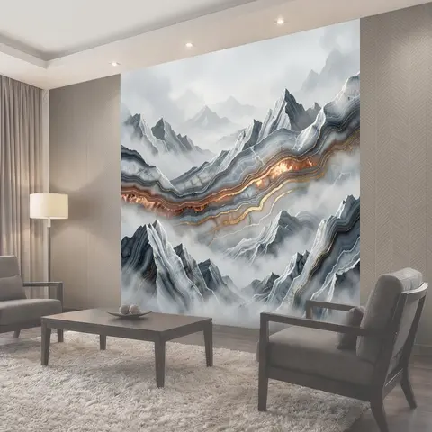 Фотообои Абстрактные мраморные горы в тумане