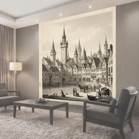 Фотообои Старинный европейский город у воды