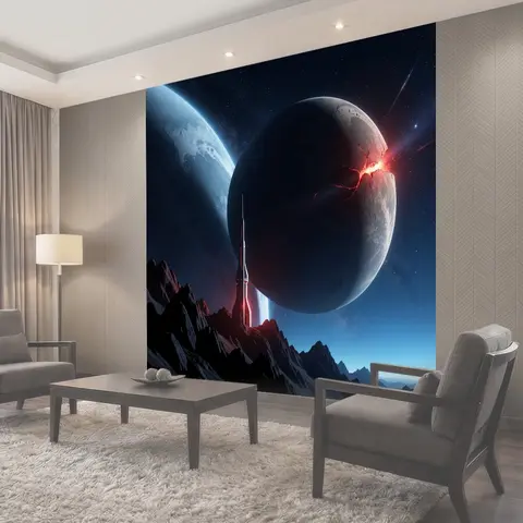 Фотообои Космический пейзаж с расколотой планетой