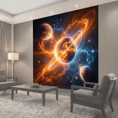 Фотообои Огненные планеты и космические орбиты