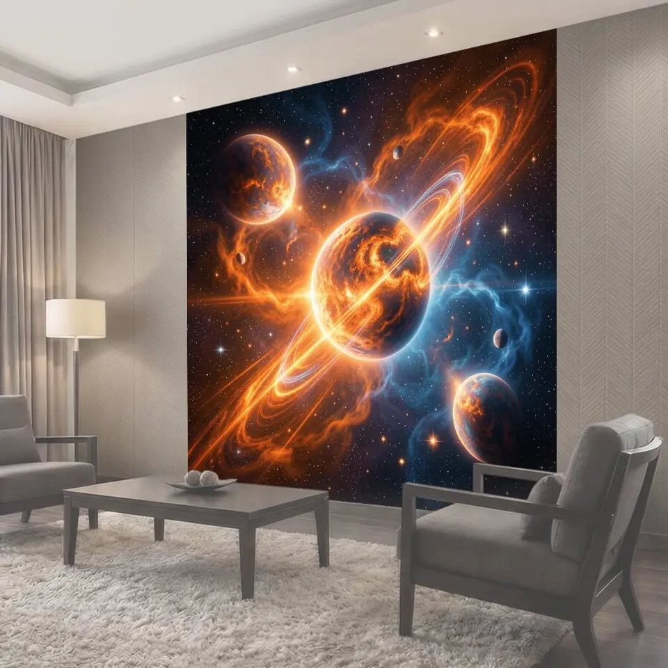Фотообои Огненные планеты и космические орбиты