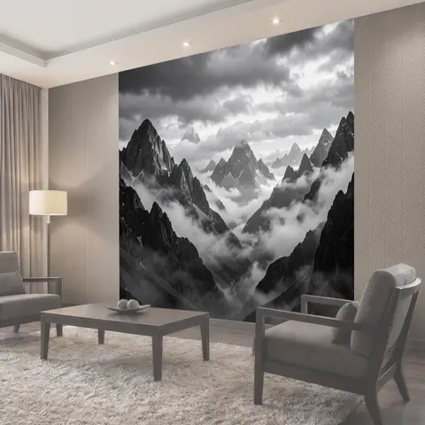 Фотообои Суровые горы в тумане