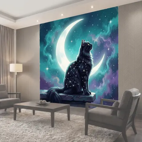 Фотообои Черный кот на фоне луны