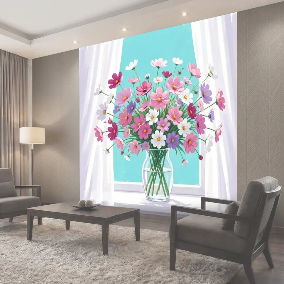 Фотообои Букет космеи у окна