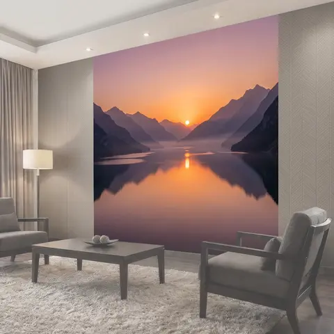 Фотообои Горное озеро в лучах заката