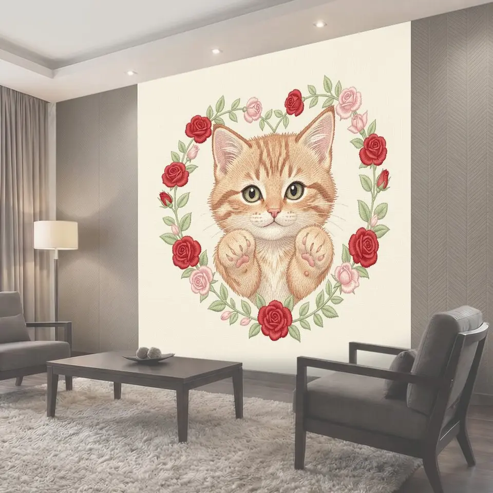 Фотообои Котик в венке из роз