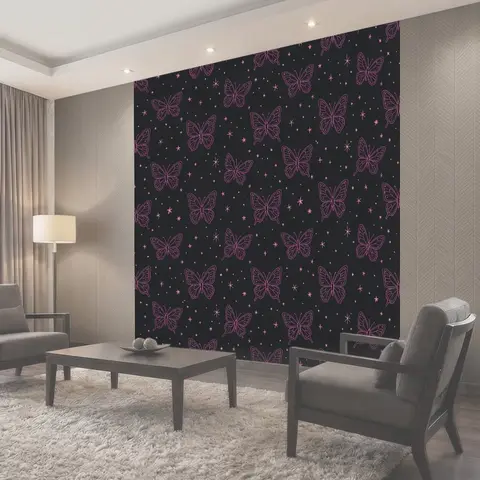 Фотообои Фиолетовые бабочки и звездочки
