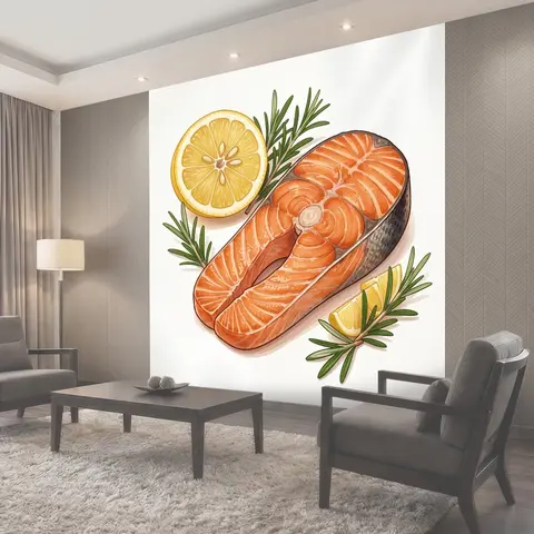 Фотообои Лосось с лимоном и розмарином