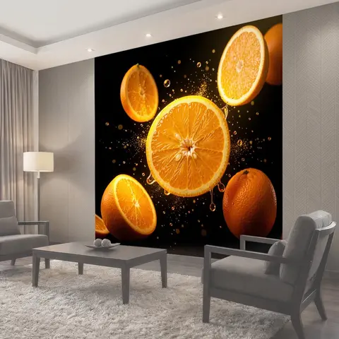 Фотообои Цитрусовые дольки в каплях