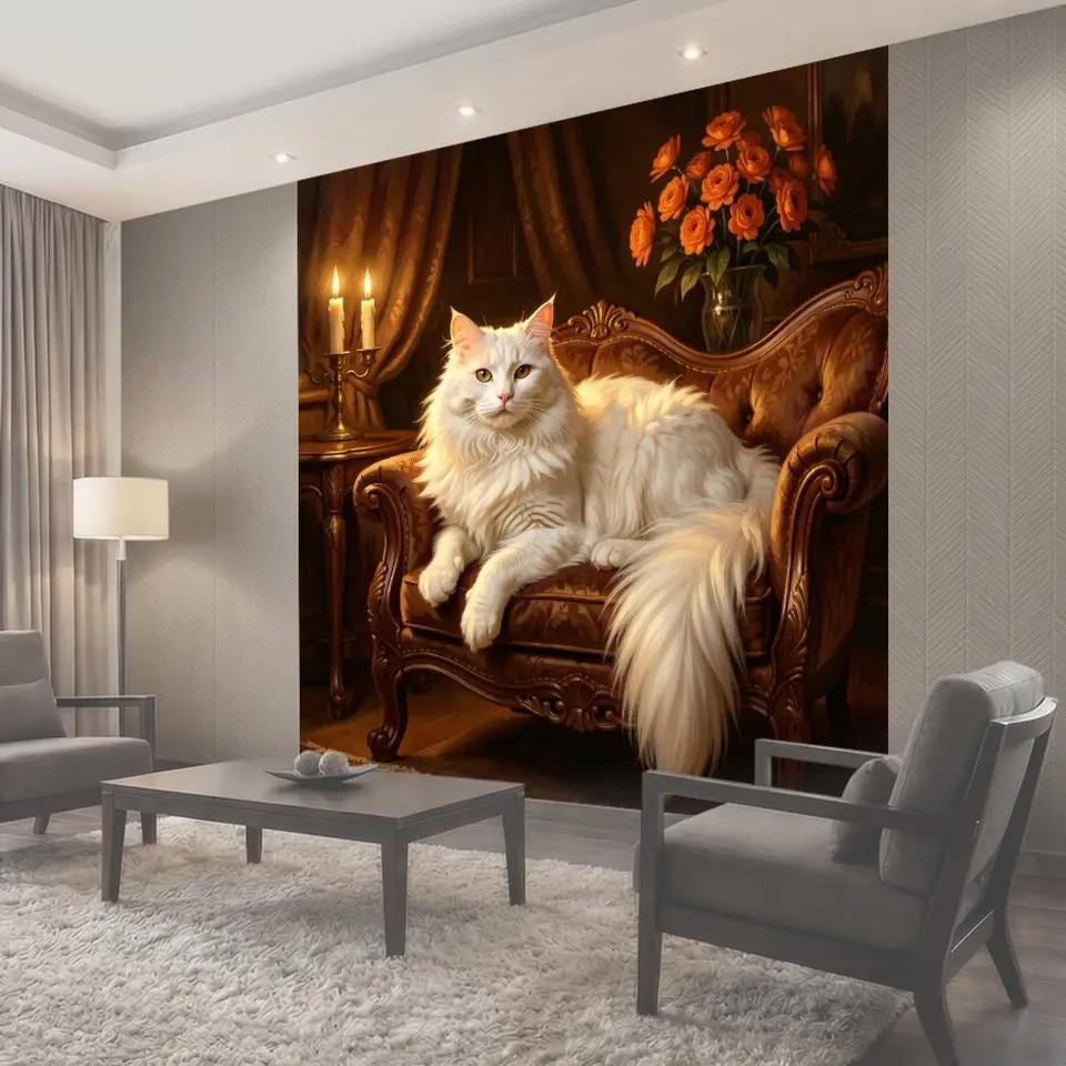 Фотообои Белоснежный кот в кресле
