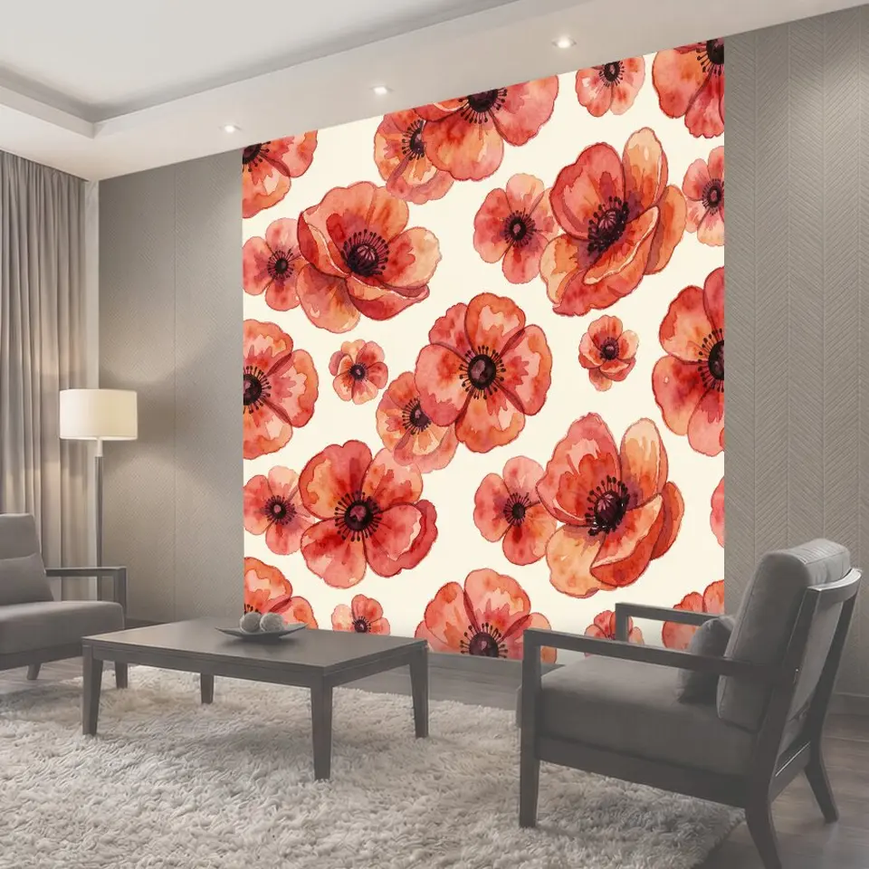 Фотообои Акварельные маки и пионы