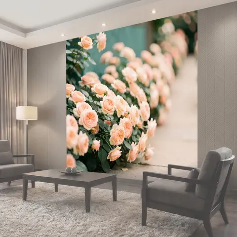Фотообои Нежные персиковые розы в саду