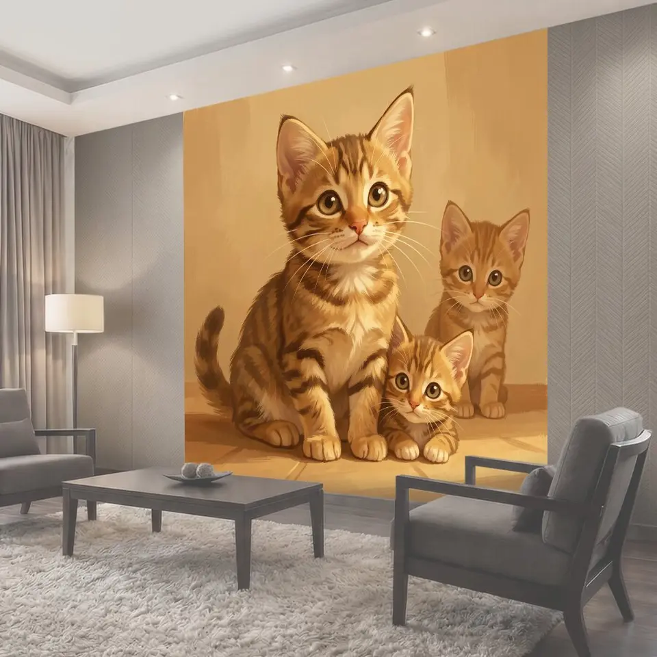 Фотообои Три котёнка на бежевом фоне