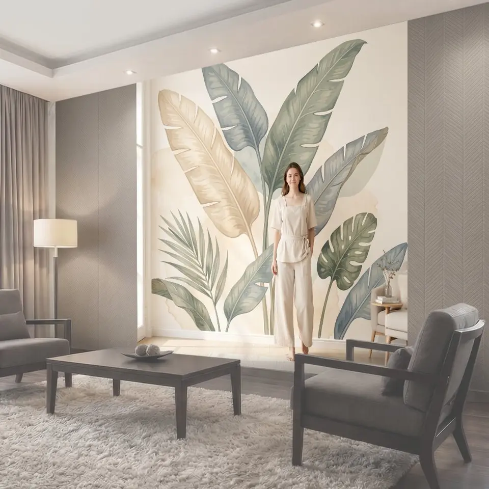 Фотообои Тропические листья в пастельных тонах