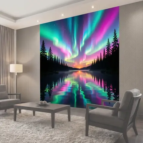 Фотообои Северное сияние над озером