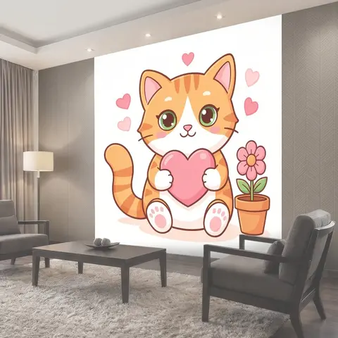 Фотообои Милый рыжий кот с сердцем