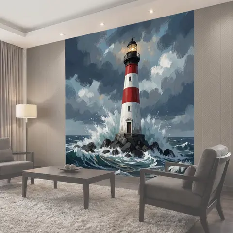 Фотообои Маяк в штормовом море