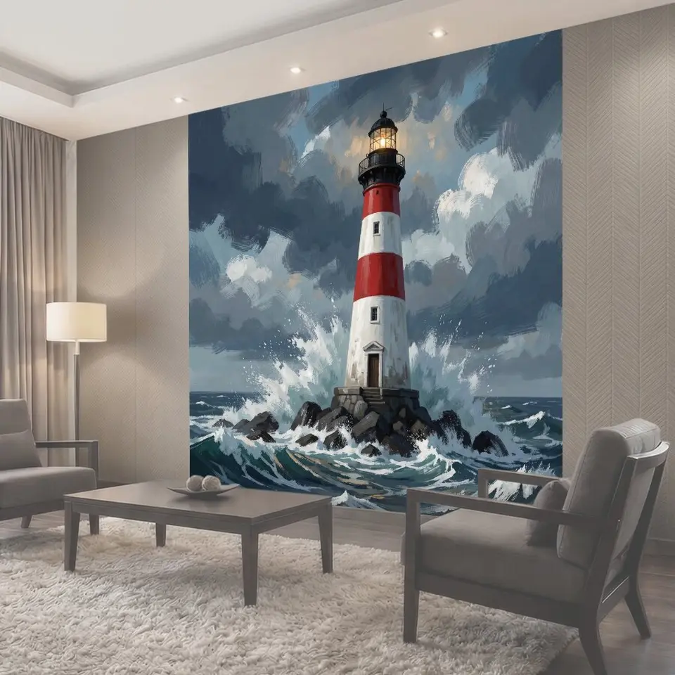 Фотообои Маяк в штормовом море