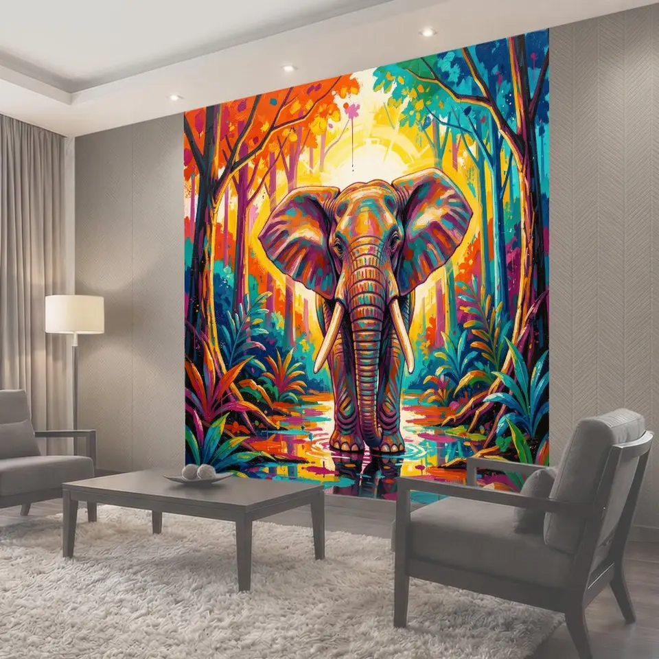 Фотообои Яркий слон в тропическом лесу