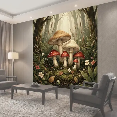 Фотообои Лесные грибы среди мха