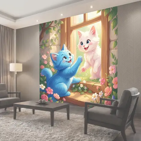 Фотообои Два котенка у окна