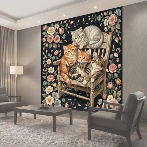 Фотообои Четыре котенка на кресле
