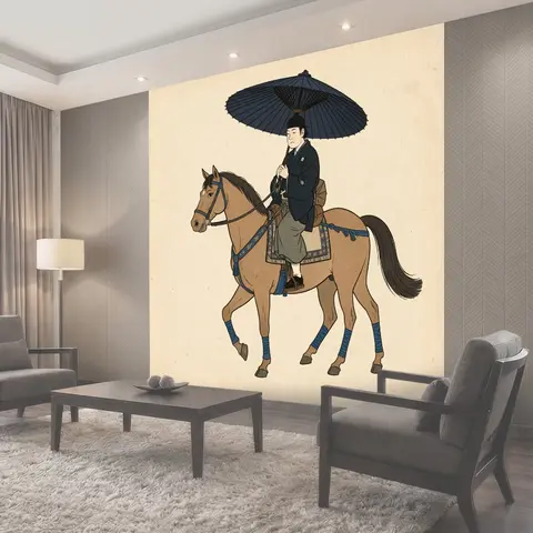 Фотообои Самурай на коне с зонтом