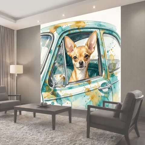Фотообои Чихуахуа в старинном автомобиле