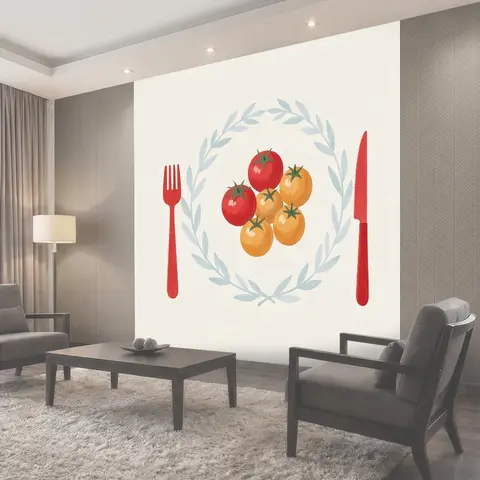 Фотообои Томаты с кулинарными приборами