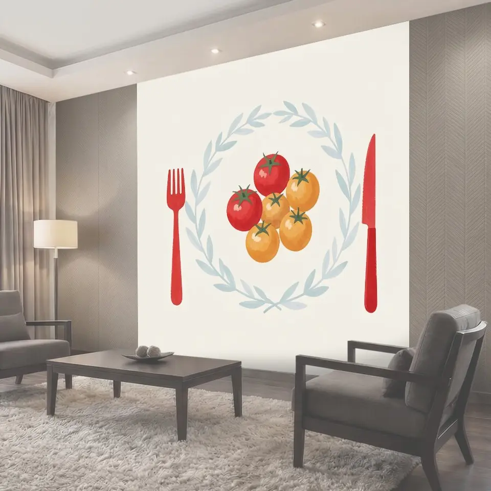 Фотообои Томаты с кулинарными приборами