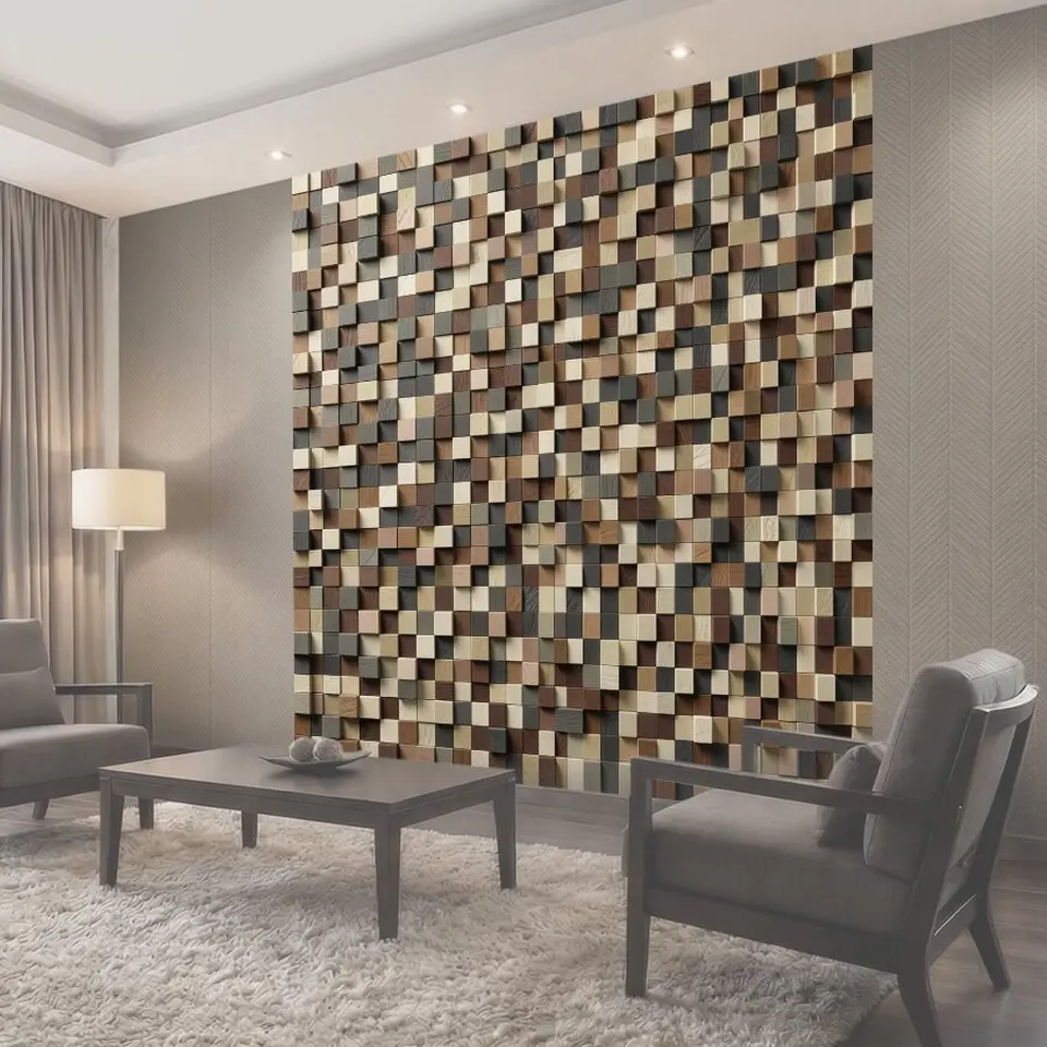 Фотообои Объемная абстракция из деревянных блоков