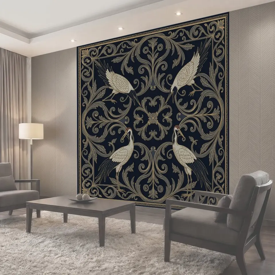Фотообои Журавли в орнаментальном обрамлении