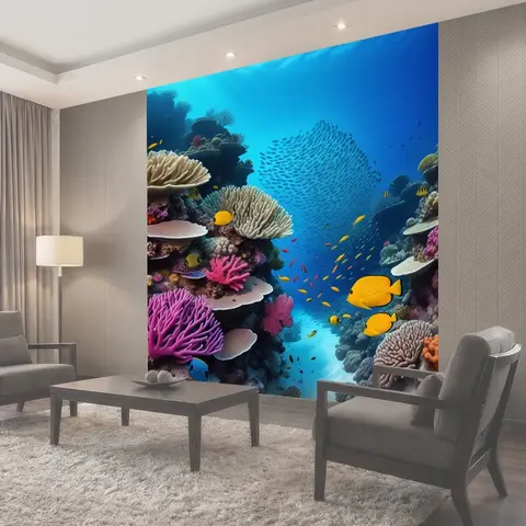Фотообои Море с плавающими рыбы и кораллами