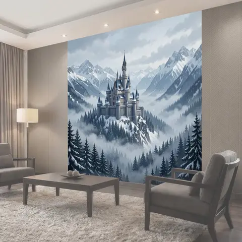 Фотообои Замок среди заснеженных Альп