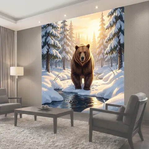 Фотообои Медведь в зимнем лесу