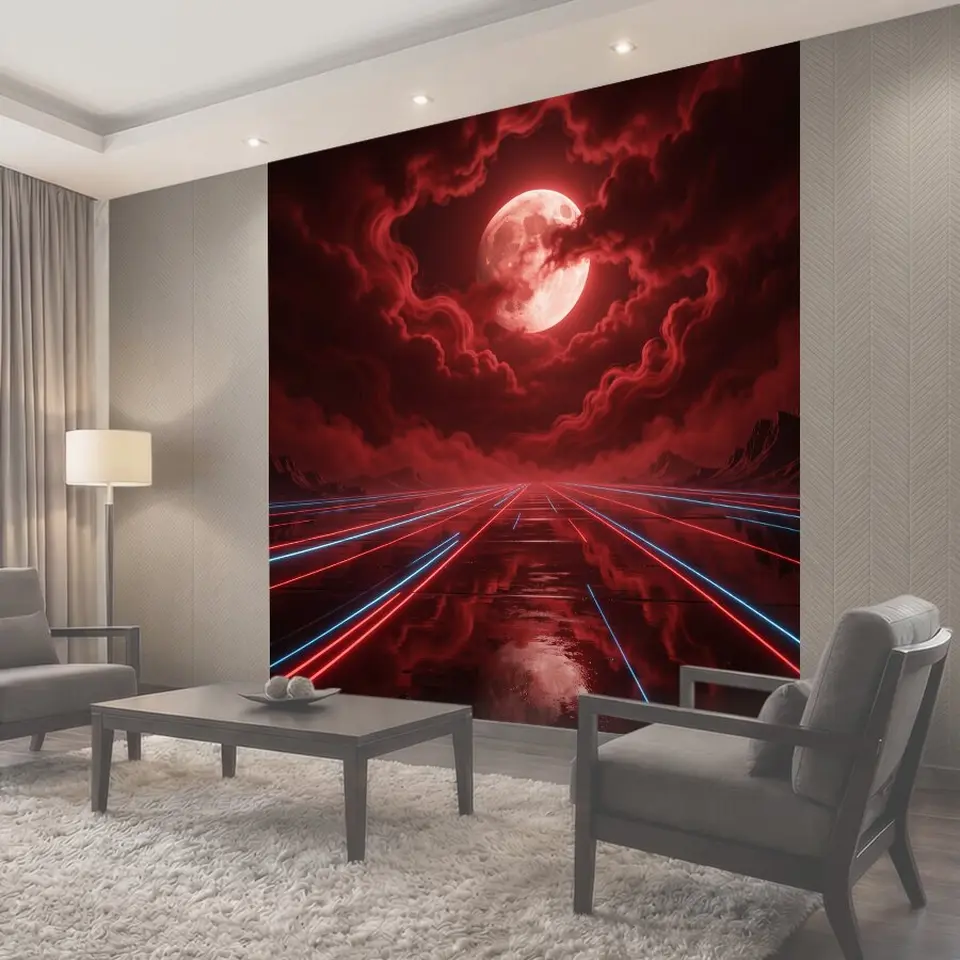 Фотообои Лунный неон над ночной дорогой