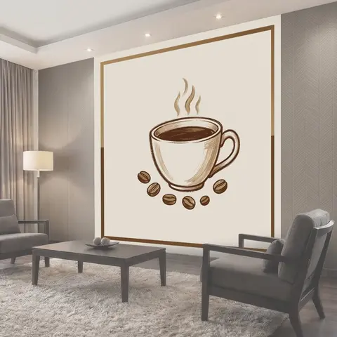Фотообои Чашка кофе с паром и зернами