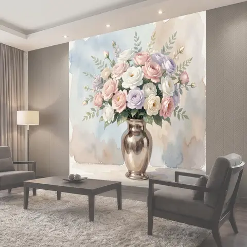 Фотообои Нежный букет в серебристой вазе