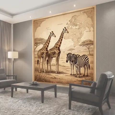 Фотообои Жирафы и зебра в сафари-парке