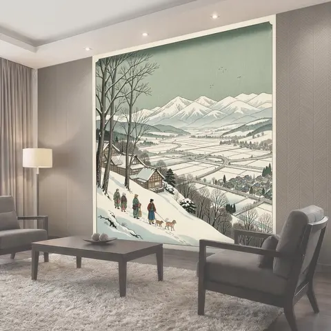 Фотообои Зимняя долина с горами