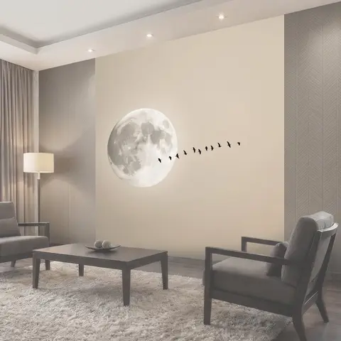Фотообои Луна и летящие птицы