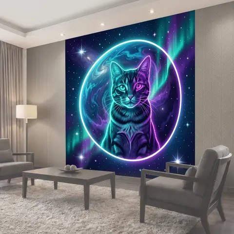 Фотообои Космический кот в неоновом свете